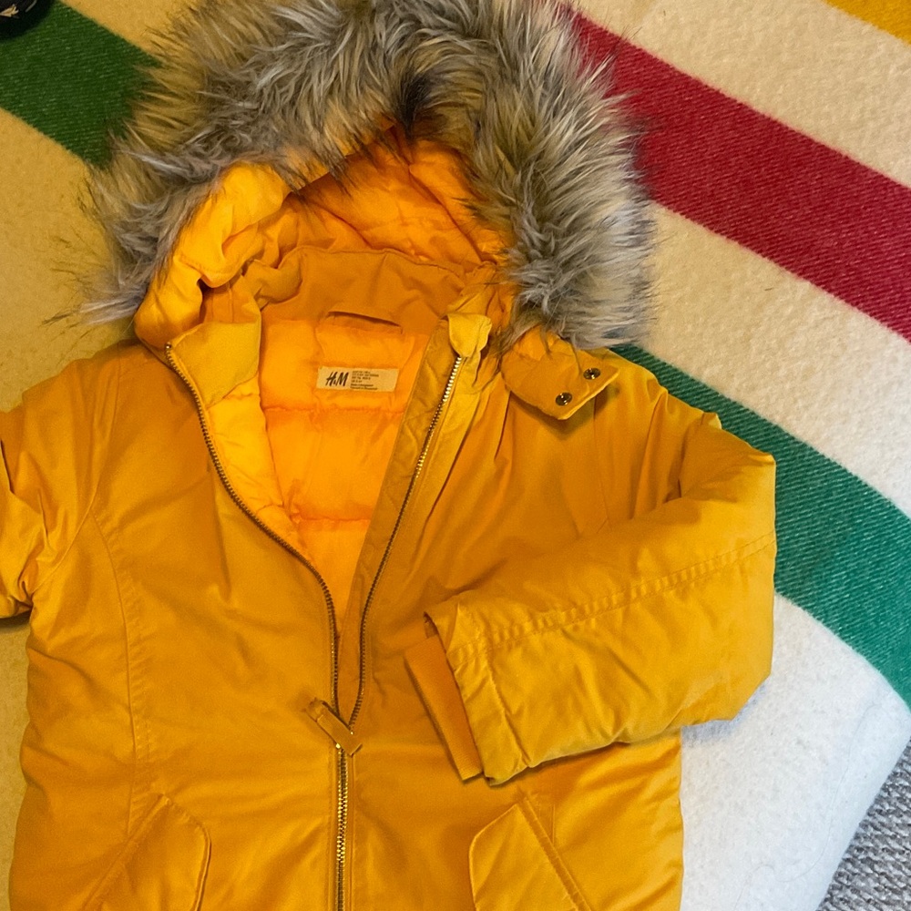 H&M Mustard Jacket with Faux Fur Hood